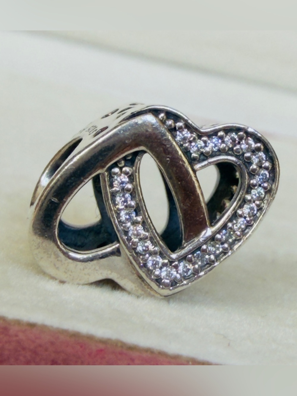 Pandora Sterling Silver 925 & Clear CZ Entwined Love Heart Charm